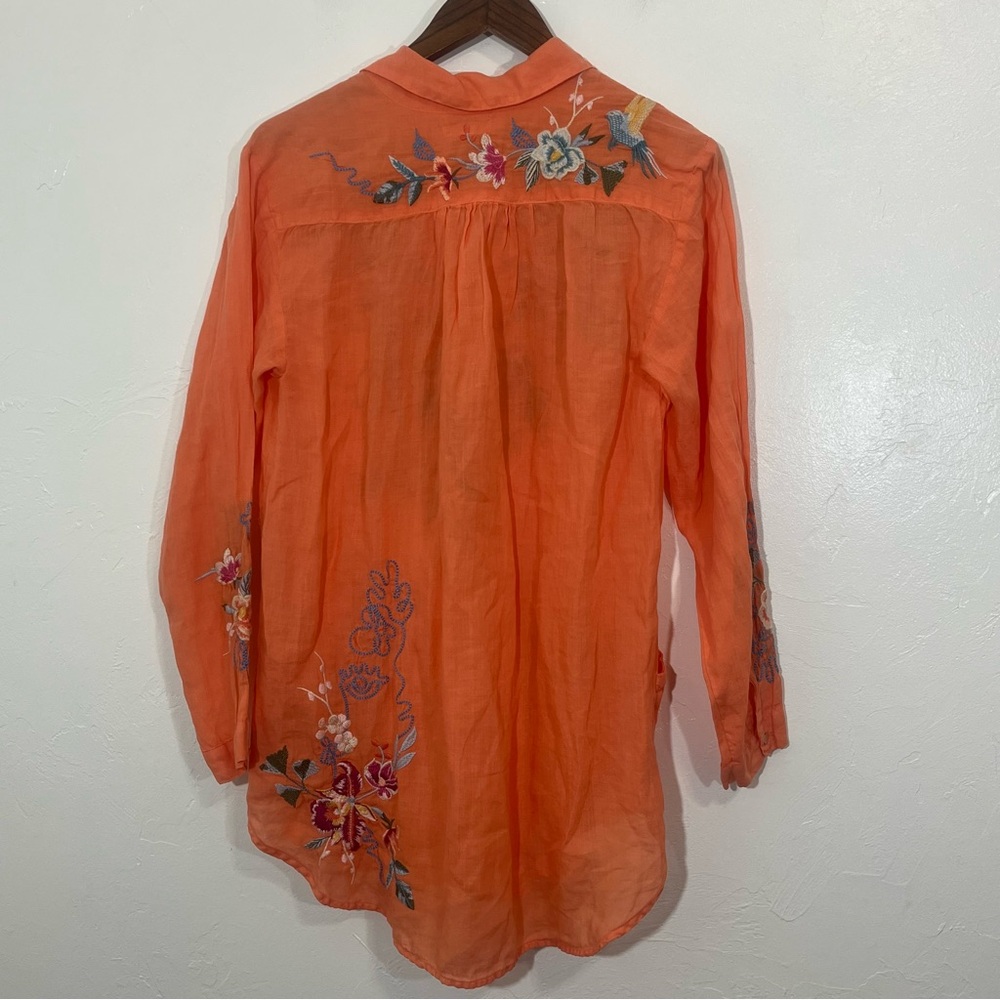 Johnny Was Miro Henley Popover Tunic Orange Embroidered Top Blouse Size M - Picture 10 of 11